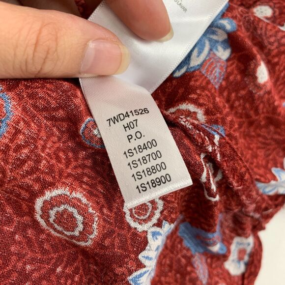 Lucky Brand Blouse Women M Rust Multi Floral Shirred Shoulder V Neck Long Sleeve - Picture 11 of 13